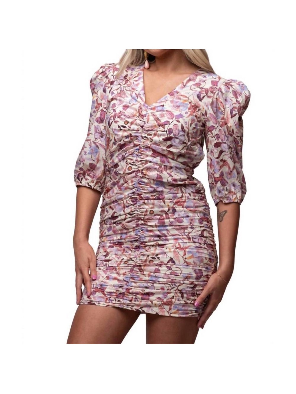 NEW BISHOP + YOUNG carly ruched front dress in fancy floral small